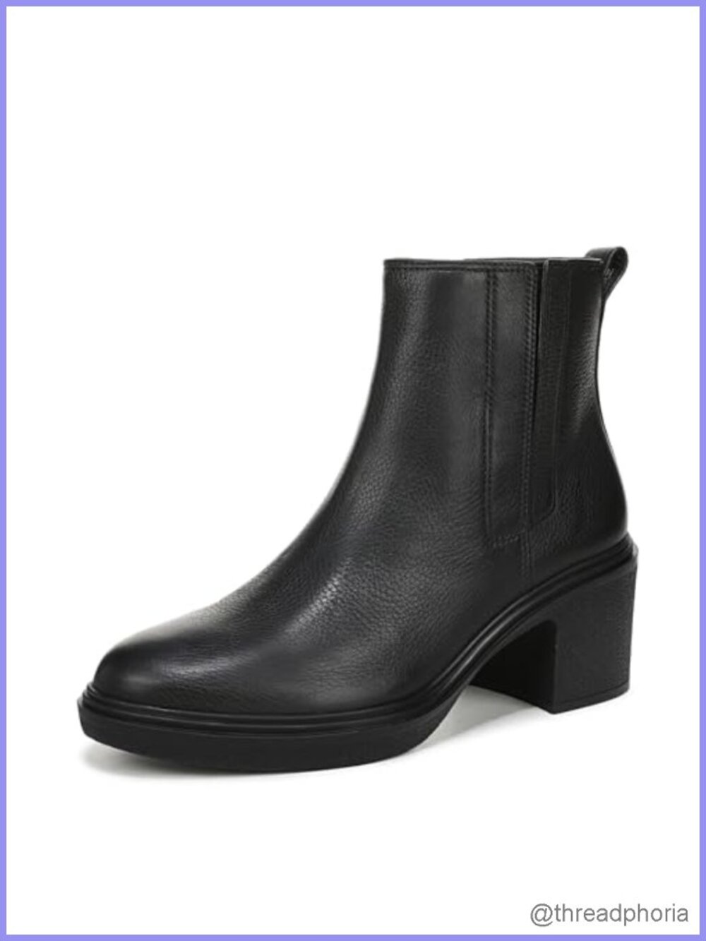 Water-Resistant Leather Ankle Bootie with Block Heel Pointed Toe